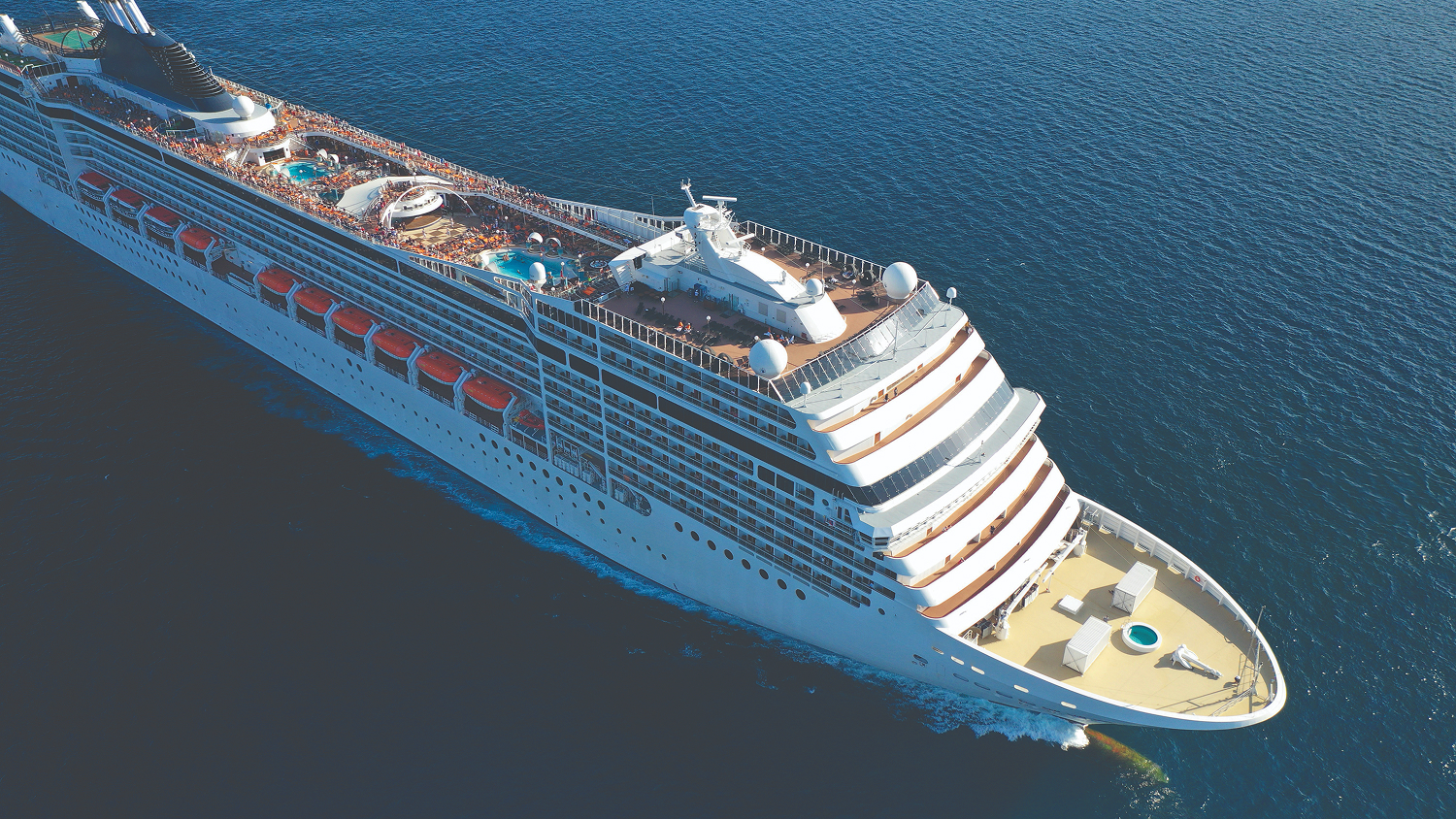 Ariel image of a cruise ship at sea